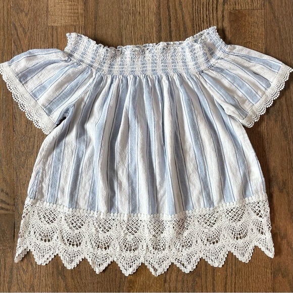 BCX Crochet Detail Off The Shoulder Striped Top • Size Medium - Picture 1 of 1
